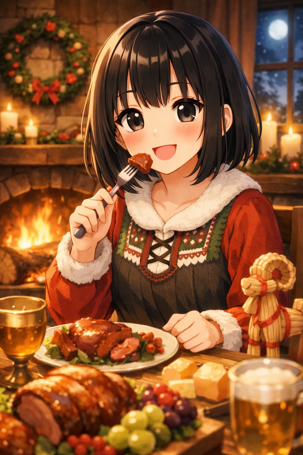 ローストビーフを食べている女の子