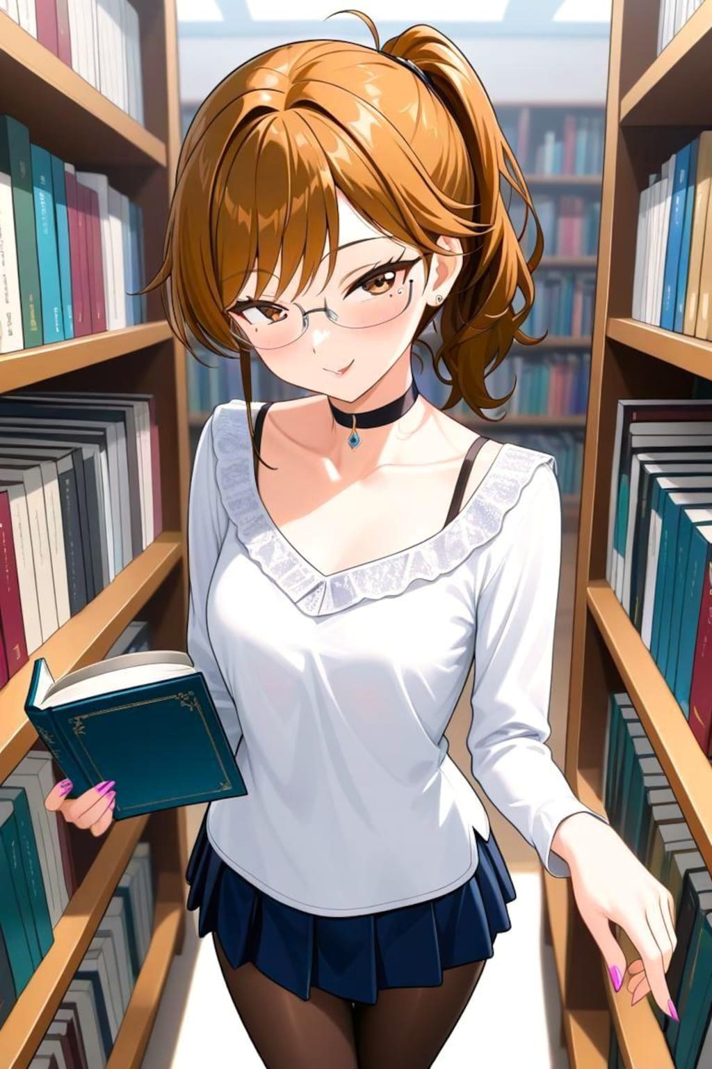 図書館にて