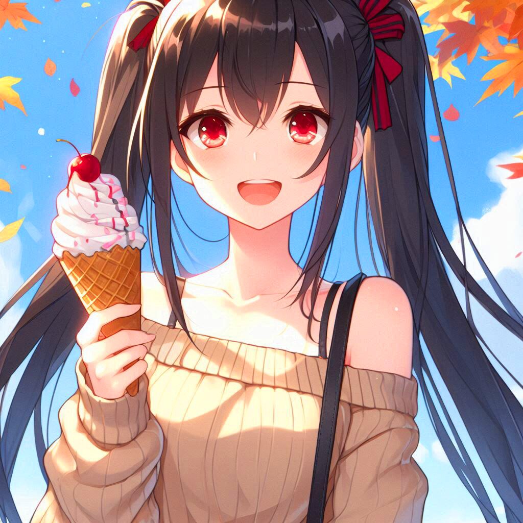 アイスクリームと、黒髪ツインテール少女＊(5枚) | の人気AIイラスト・グラビア