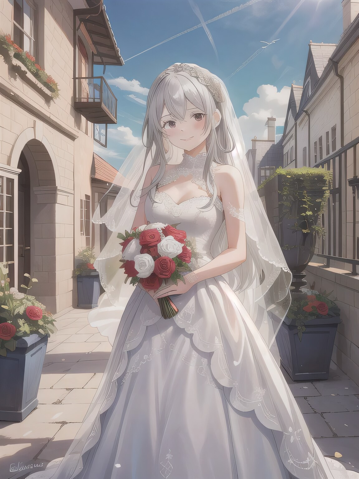 銀髪ロングでウェディングドレスの少女３ | の人気AIイラスト・グラビア