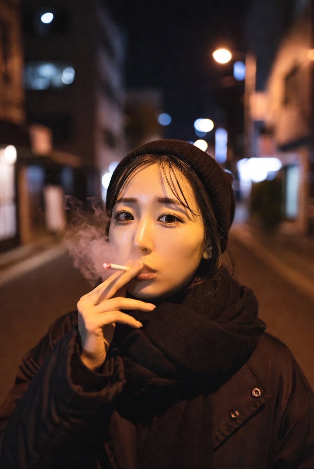 タバコを吸う古着好きの女性