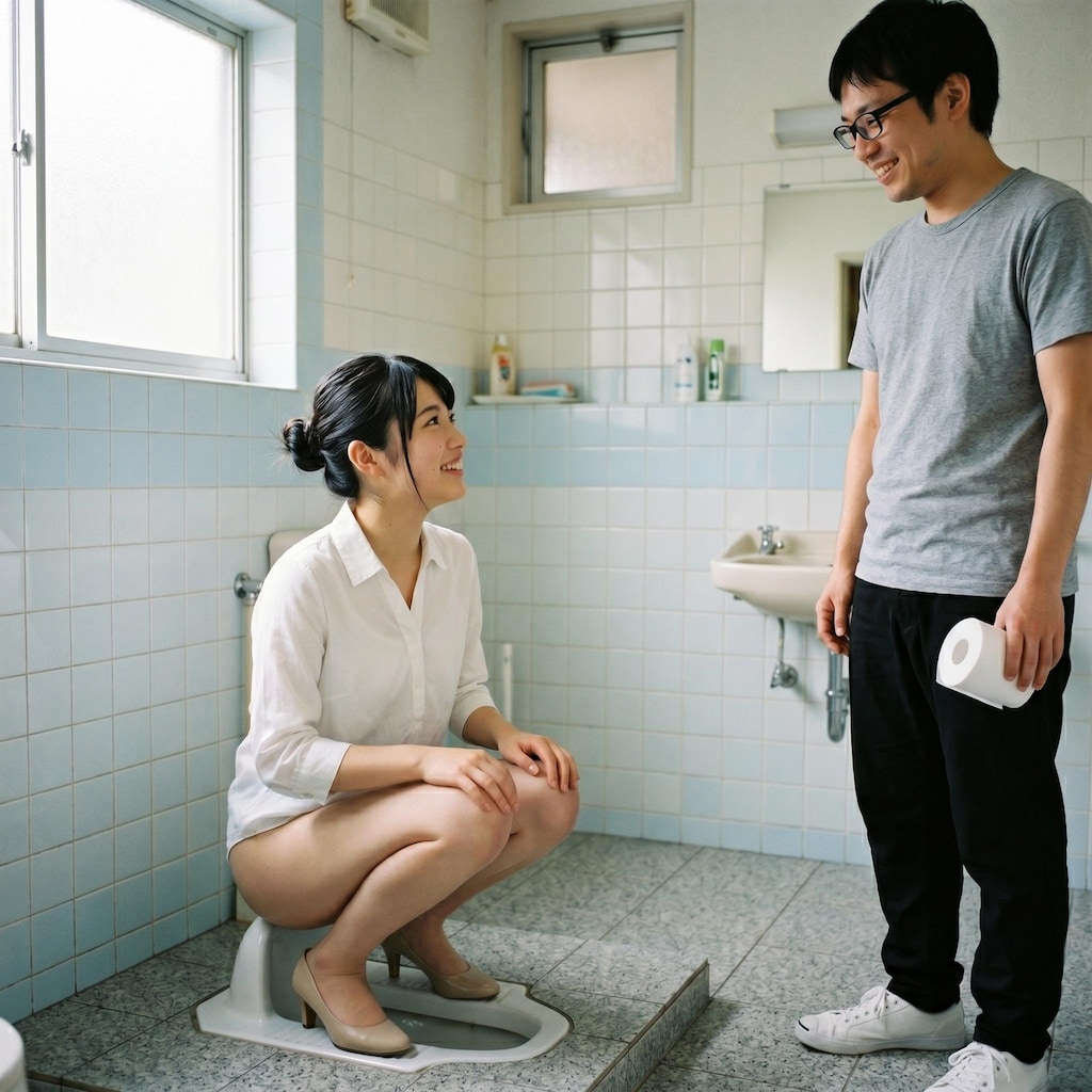しゃがんで放尿