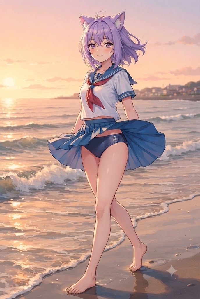 夕暮れと海とパンチラのセーラーシス