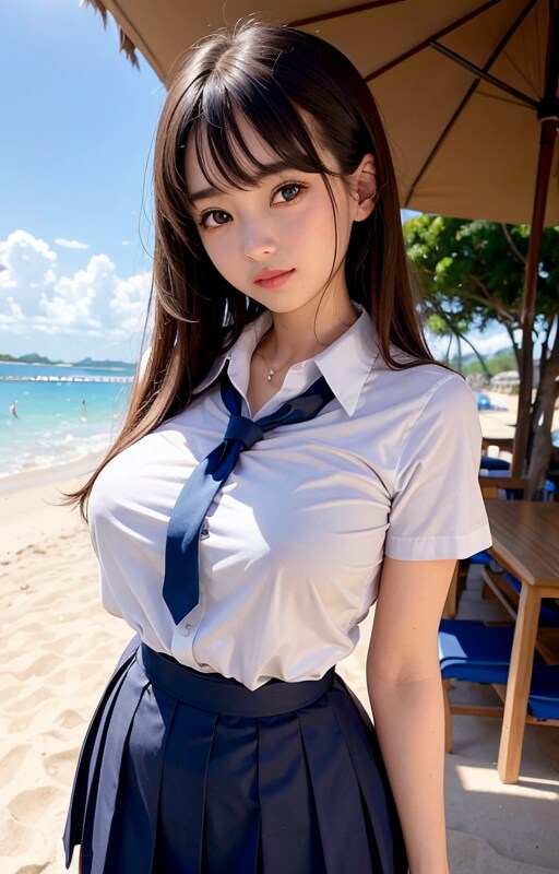 海辺の女子学生
