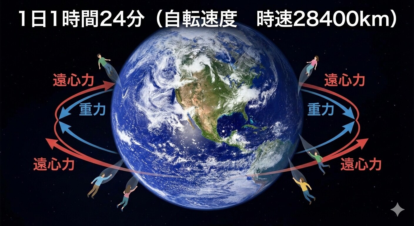 １日が１時間２４分になると人は浮く