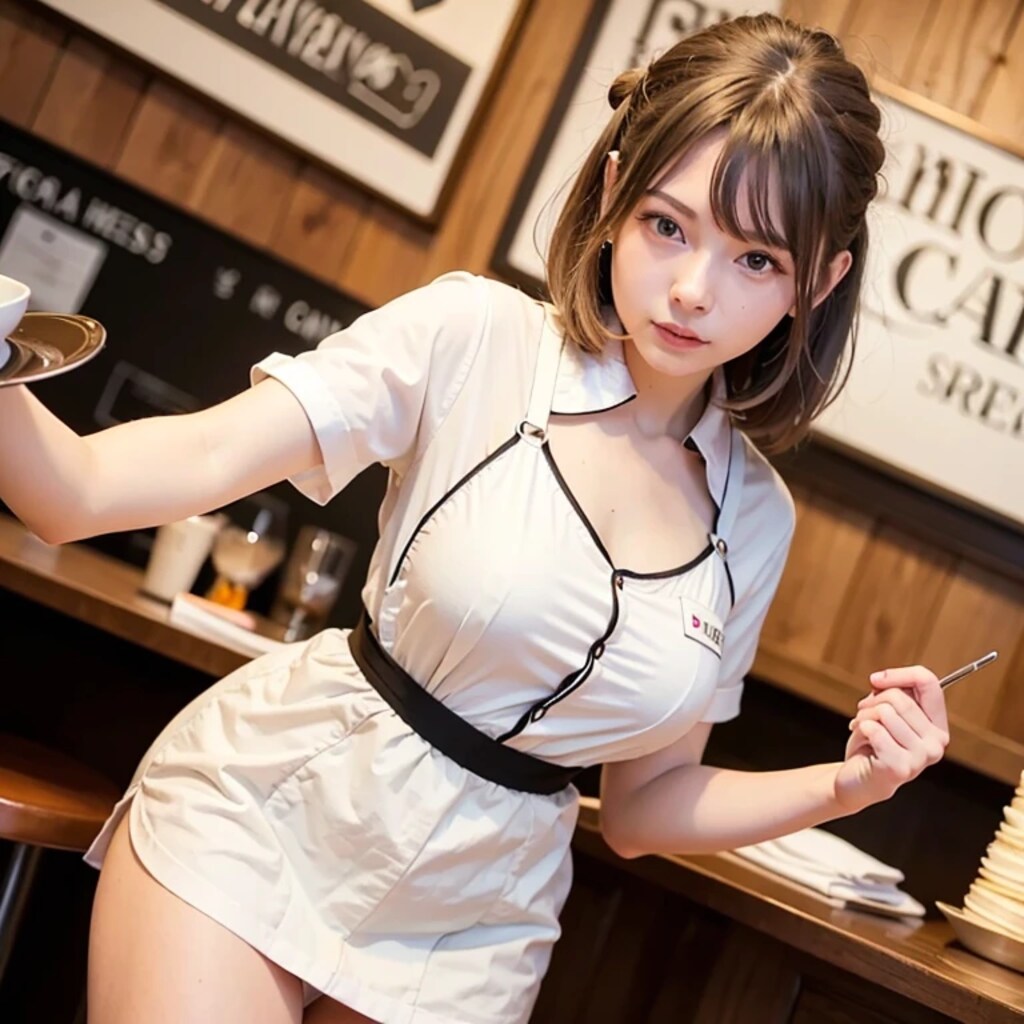 茶髪ボブでカフェの美女