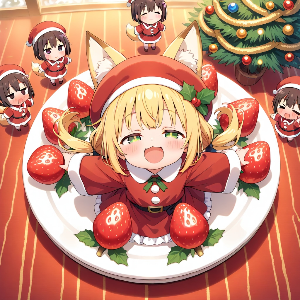 苺を食べさせてくれる、ちびちゃん。 | の人気AIイラスト・グラビア