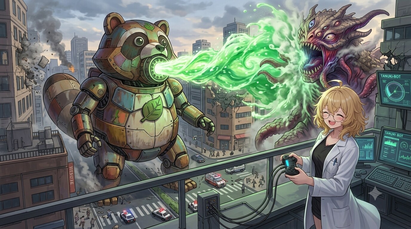 怪獣襲来！タヌキロボ出動！