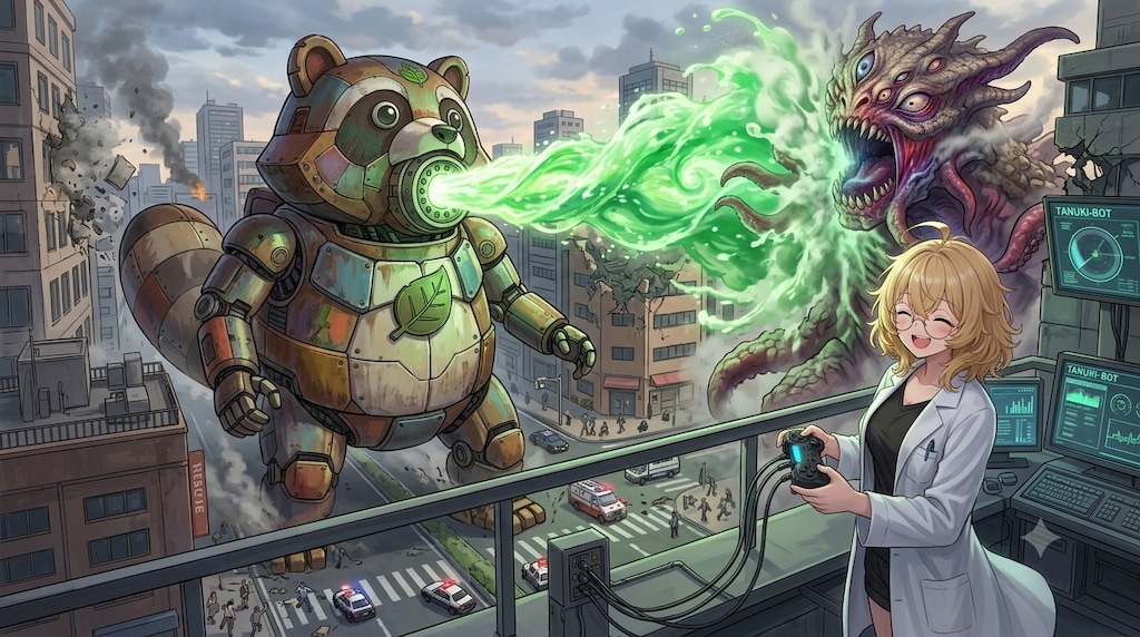 怪獣襲来！タヌキロボ出動！
