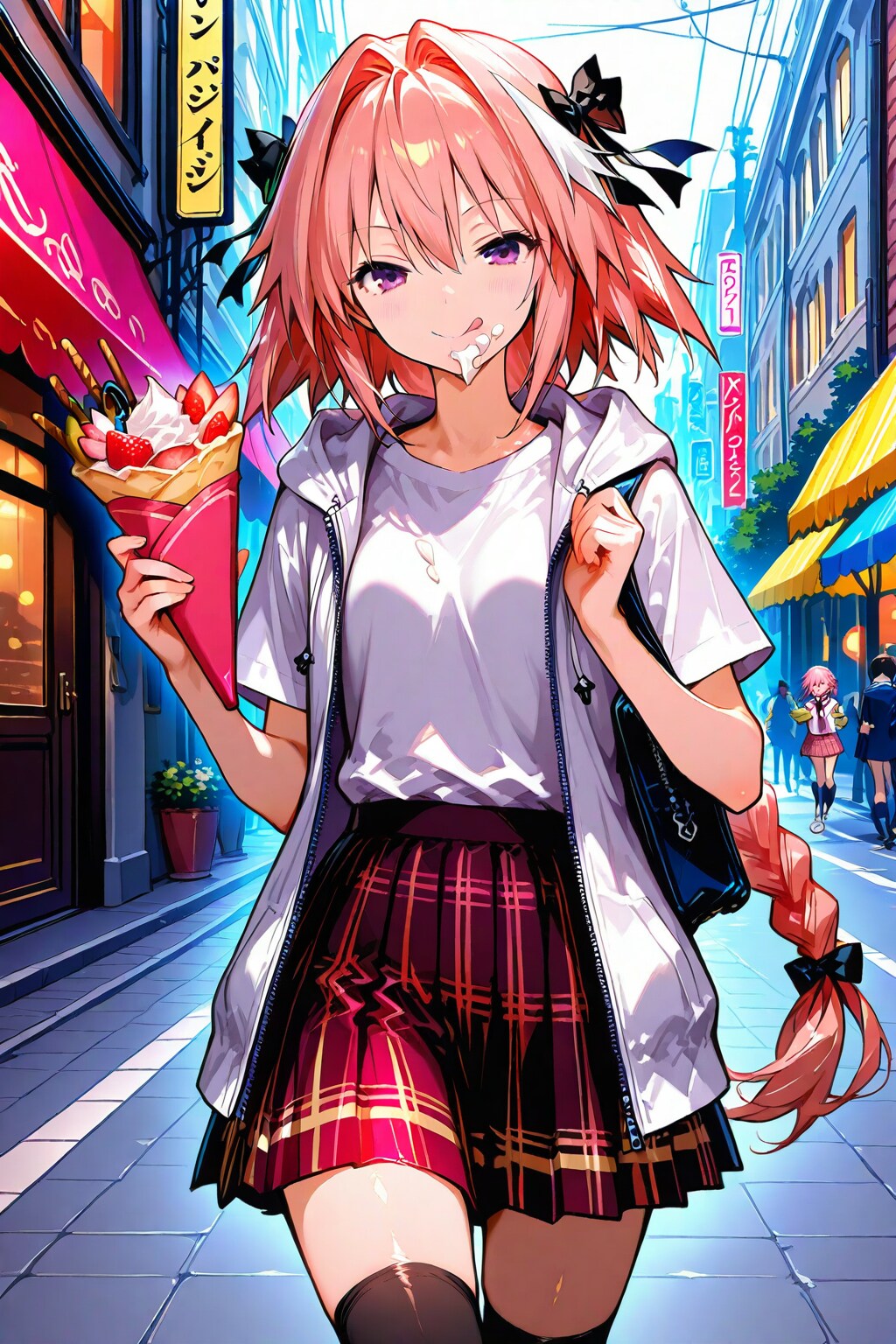 『学校帰りの買い食いサイコー。食べる？』アストルフォ（♀）