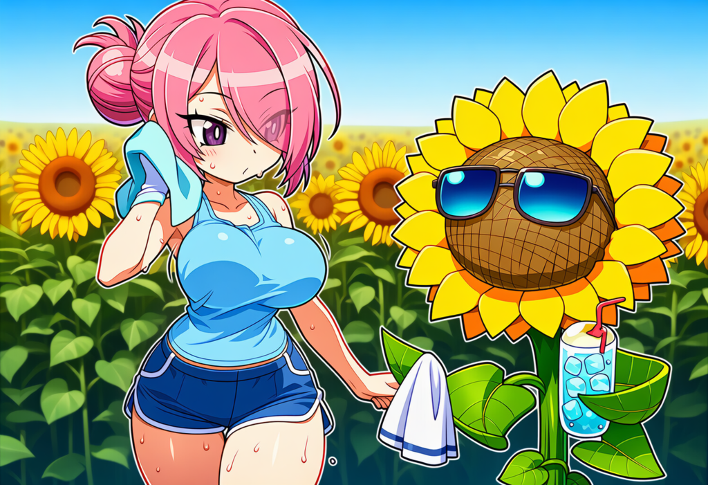 ひまわりも音を上げる暑さ