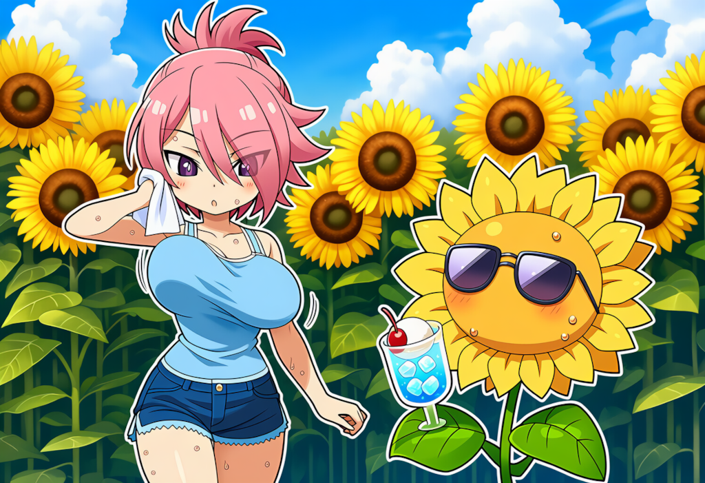 ひまわりも音を上げる暑さ