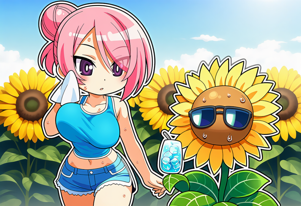 ひまわりも音を上げる暑さ