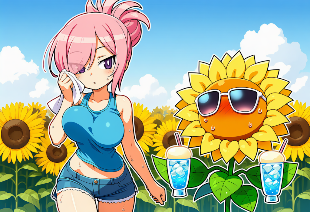 ひまわりも音を上げる暑さ