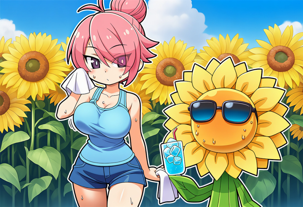 ひまわりも音を上げる暑さ