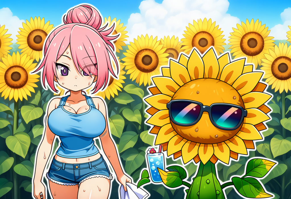 ひまわりも音を上げる暑さ