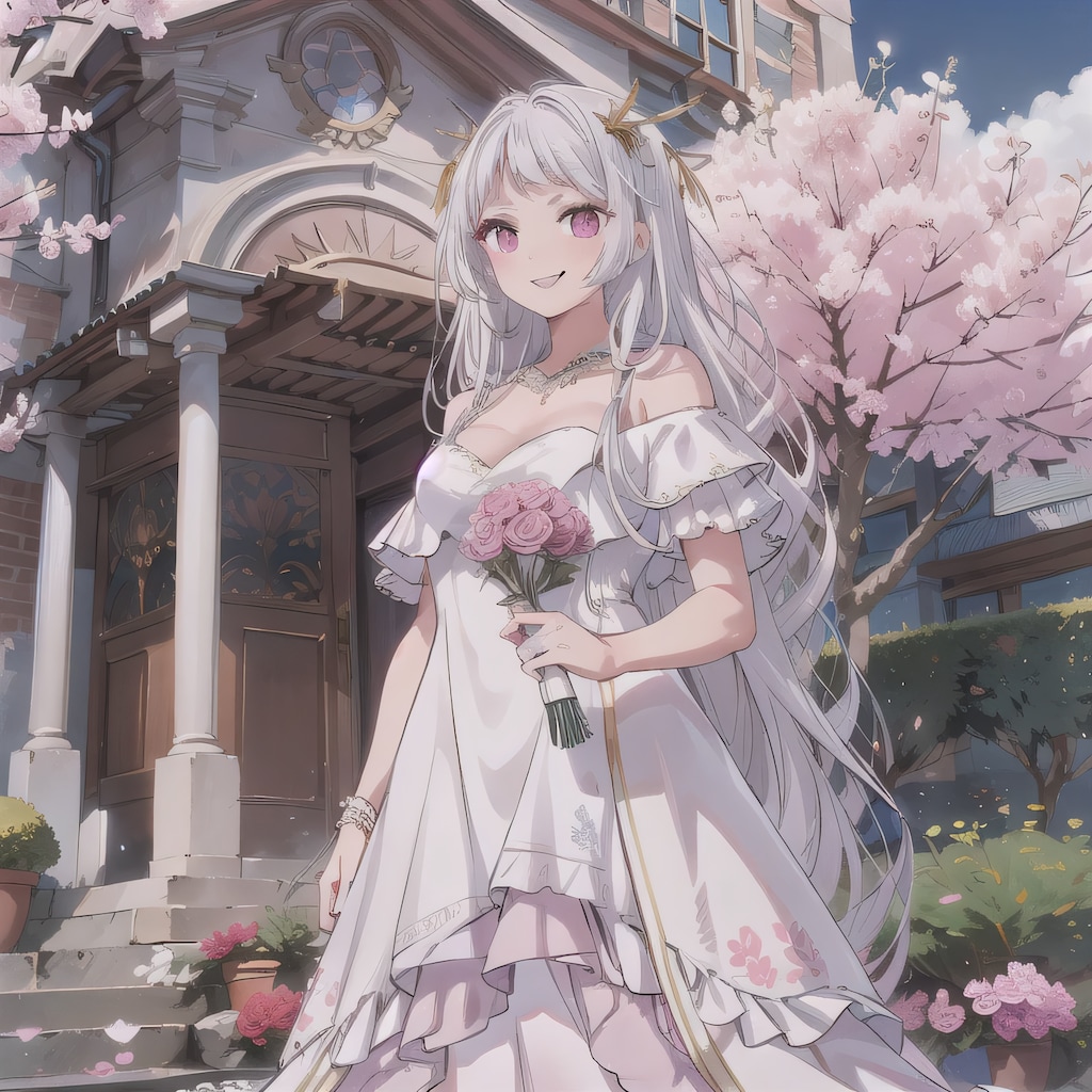 白髪ロングでウェディングドレスの少女５