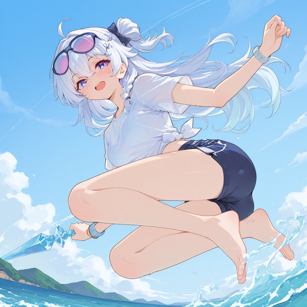 海遊び（右手に持っているものは何...？）