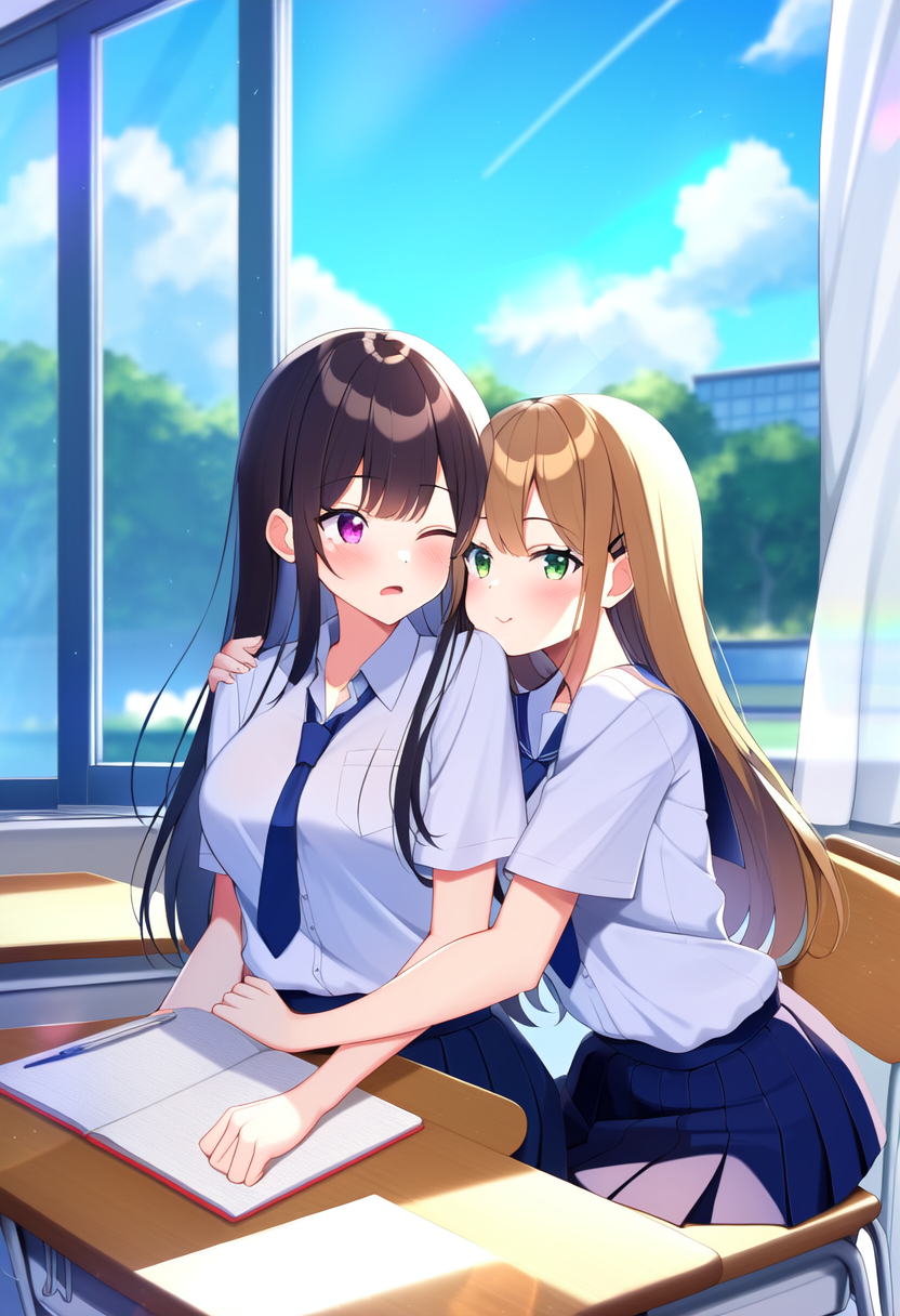 教室でいちゃつく百合