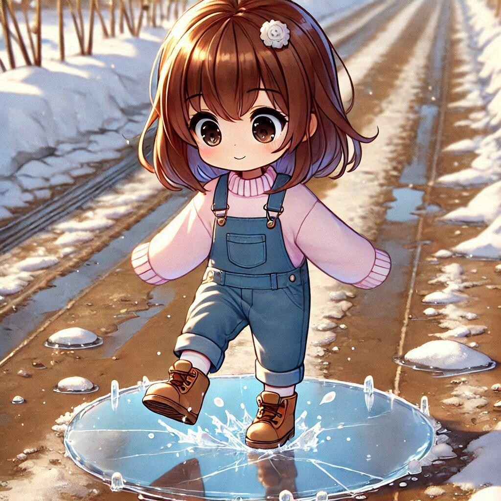 水たまりに氷が張ったよ！