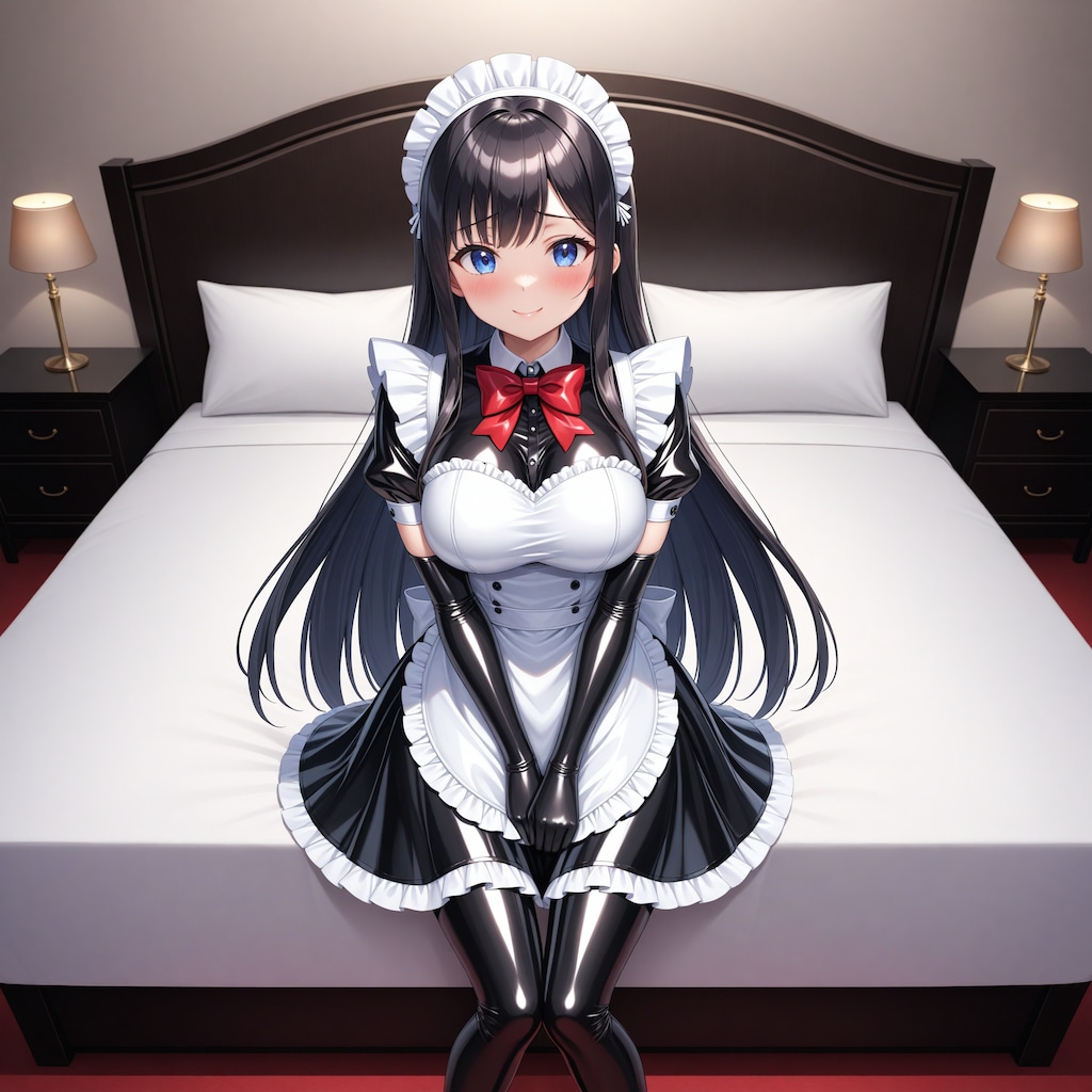 黒エナメルメイド長手袋サイハイソックス