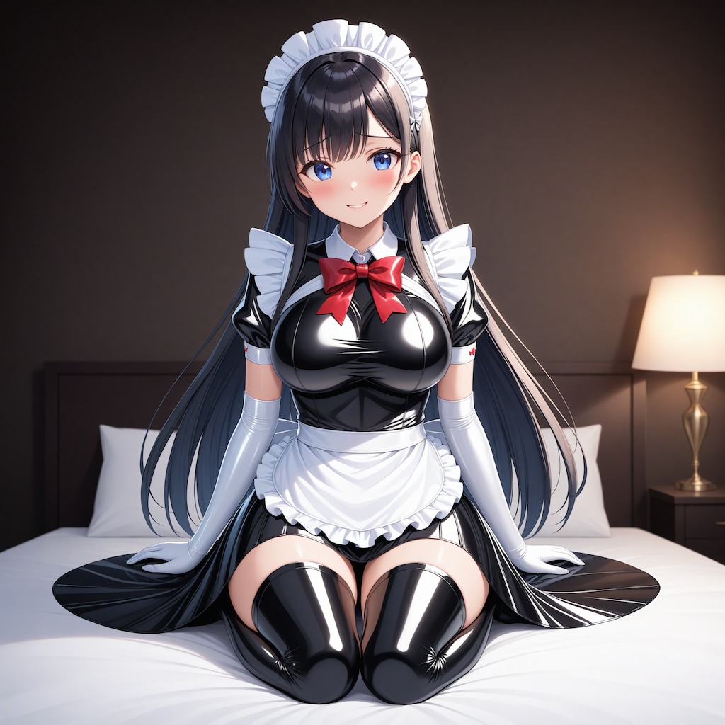 黒エナメルメイド長手袋サイハイソックス