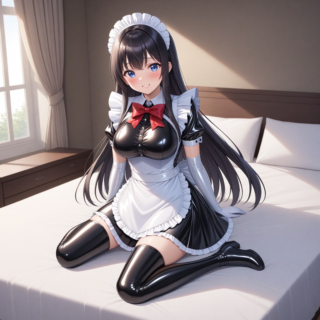 黒エナメルメイド長手袋サイハイソックス