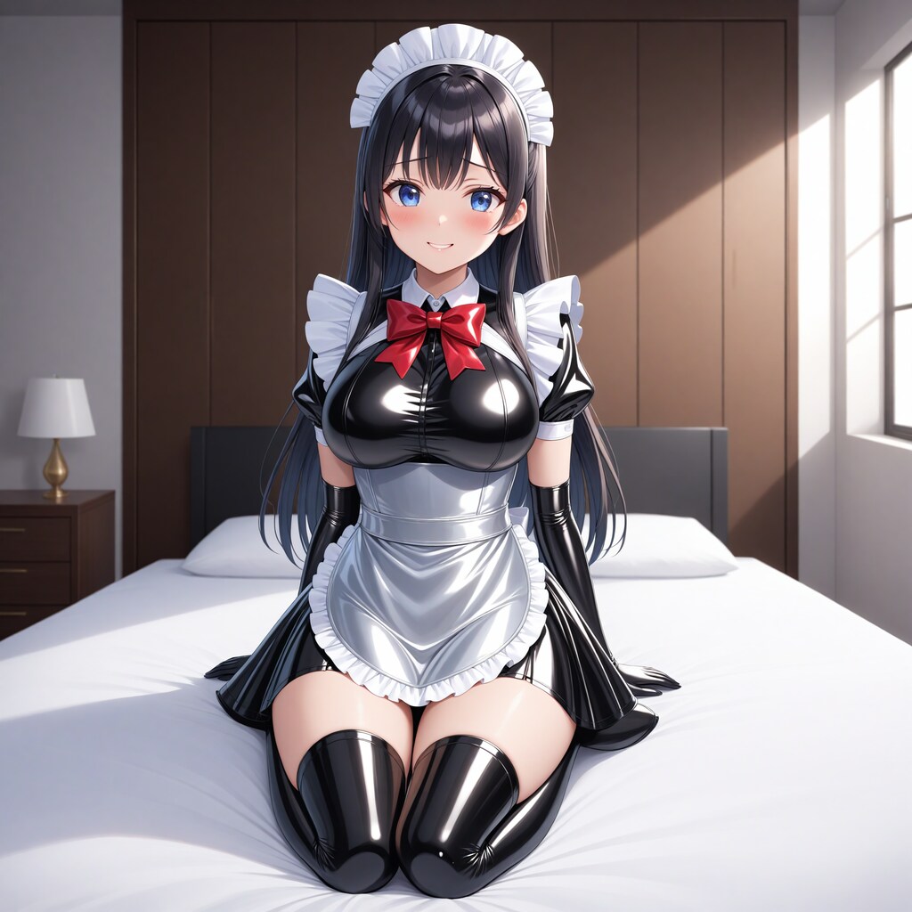 黒エナメルメイド長手袋サイハイソックス