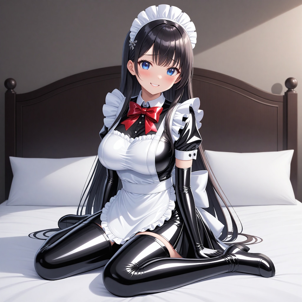 黒エナメルメイド長手袋サイハイソックス