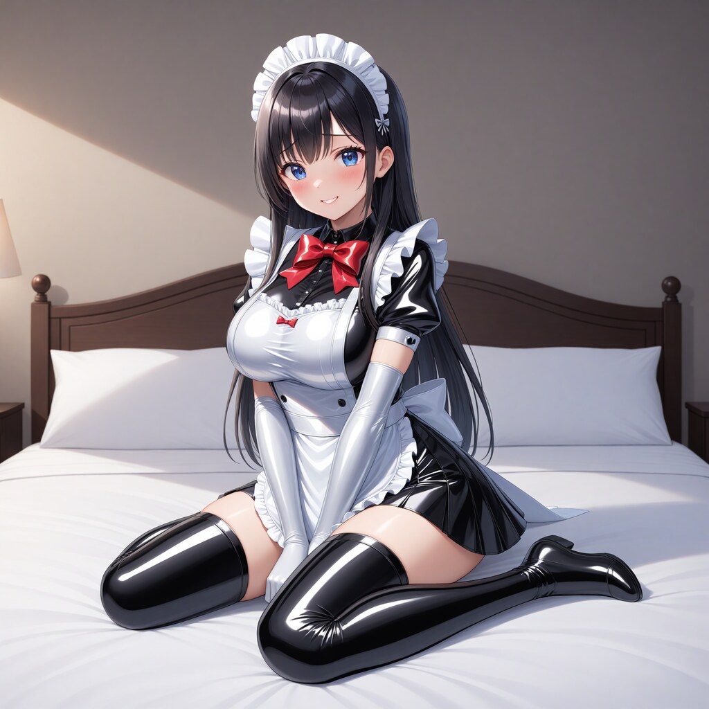 黒エナメルメイド長手袋サイハイソックス