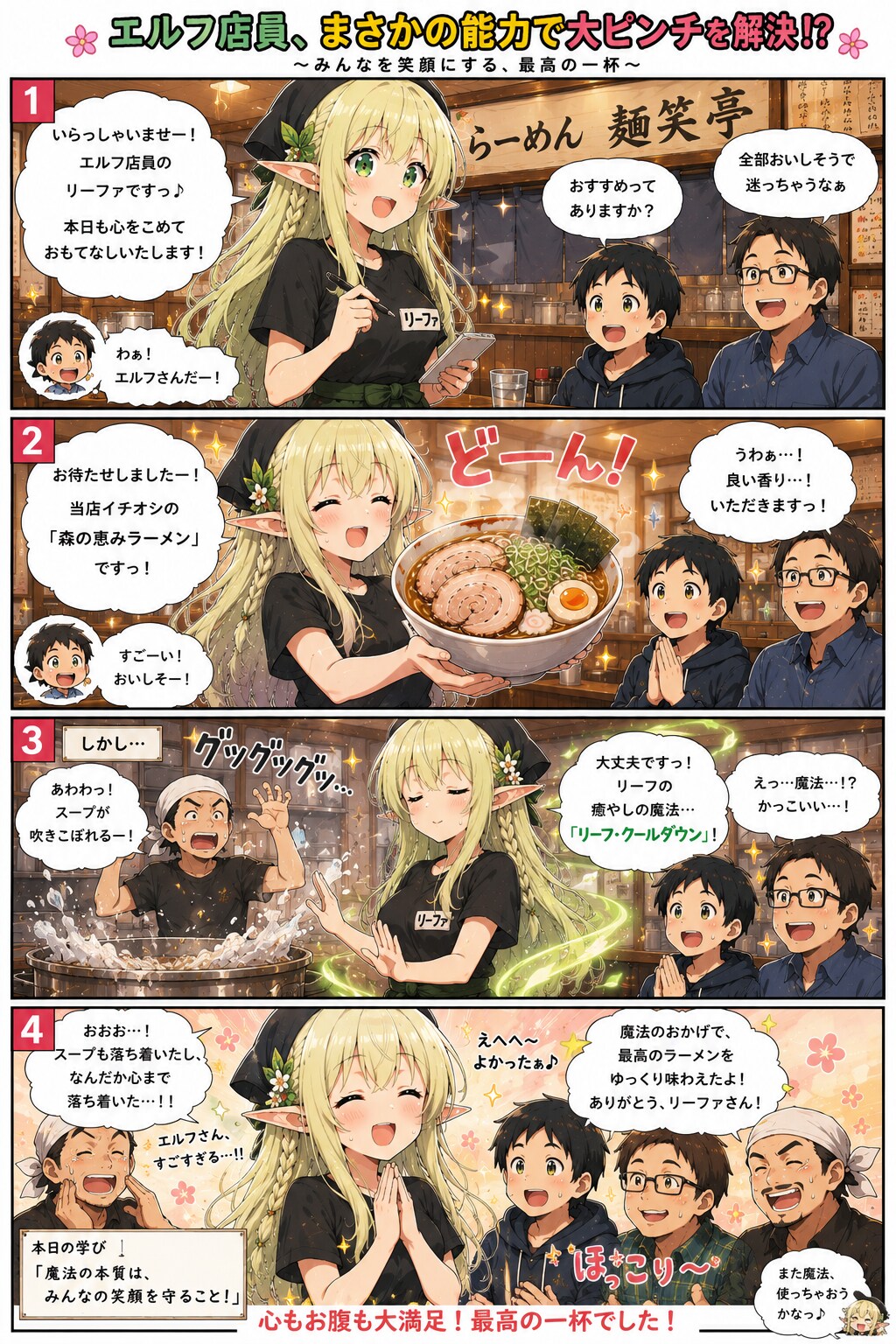 ラーメ屋で働くエルフの女の子