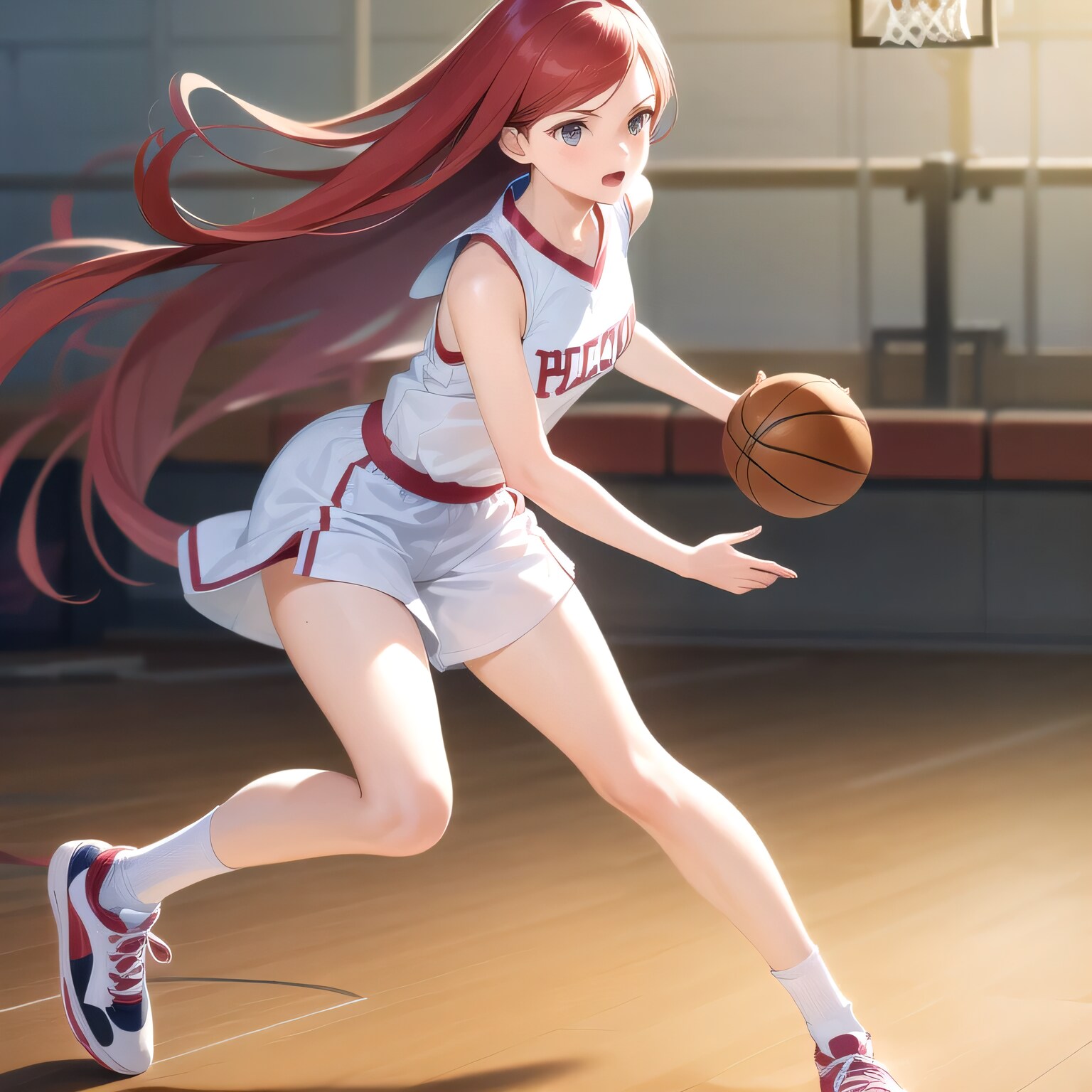 赤髪ロングでユニフォームの少女３ | の人気AIイラスト・グラビア