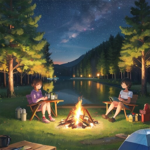 湖畔の夜 | の人気AIイラスト・グラビア