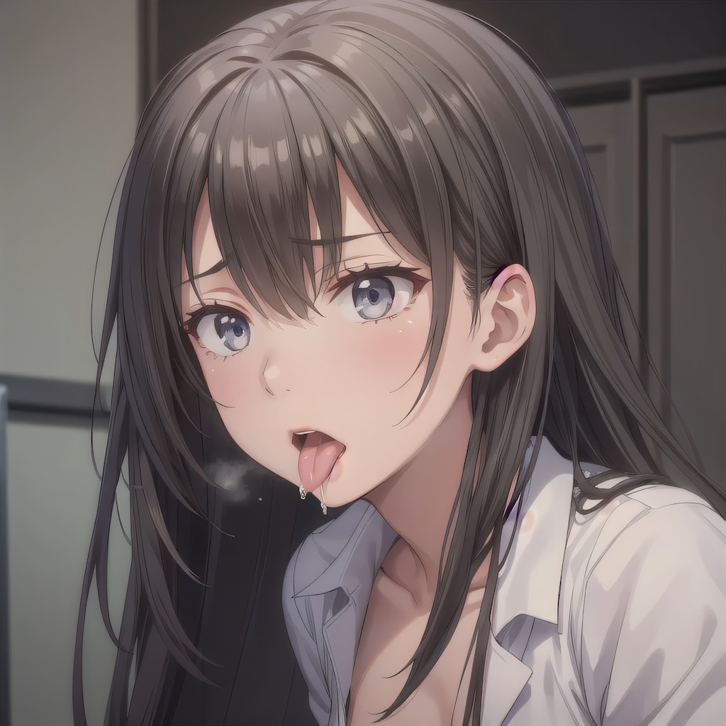 黒髪ロングの舌出し少女３４