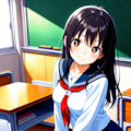 机に座る女子校生 3枚目