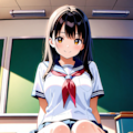 机に座る女子校生 2枚目