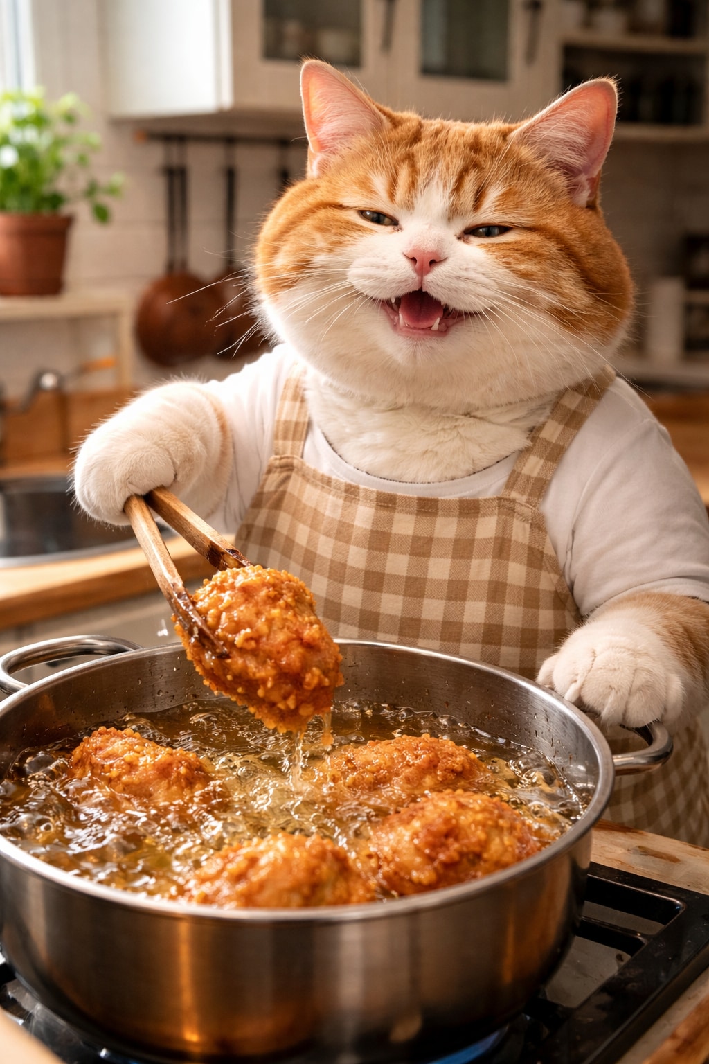 【猫ちゃ】唐揚げはやっぱ揚げたてよね〜🥰