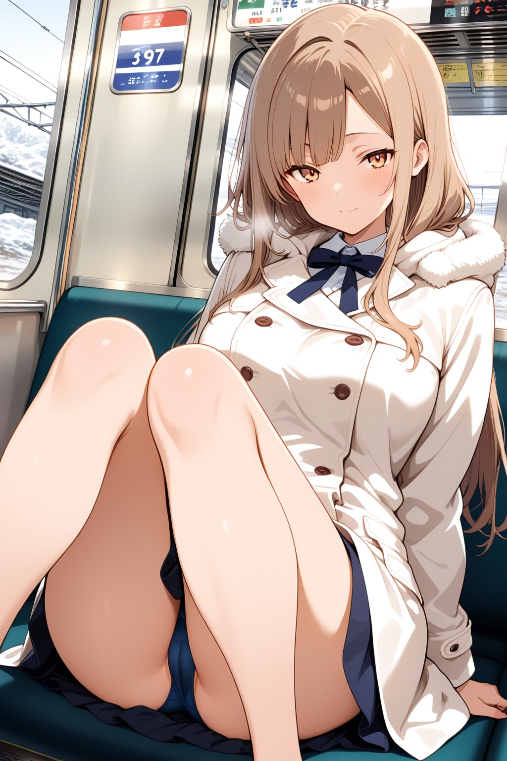 白コートで三角座り