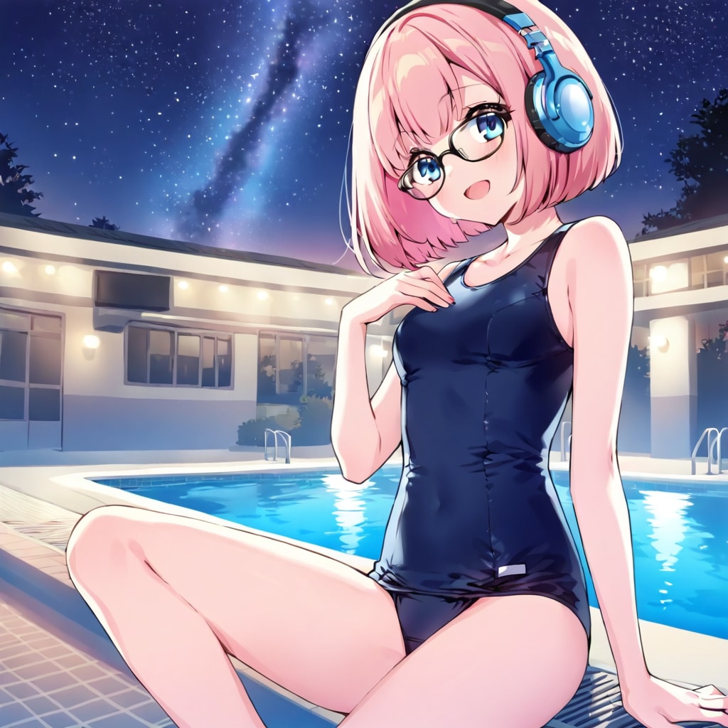 スク水眼鏡っ娘ヘッドホン少女