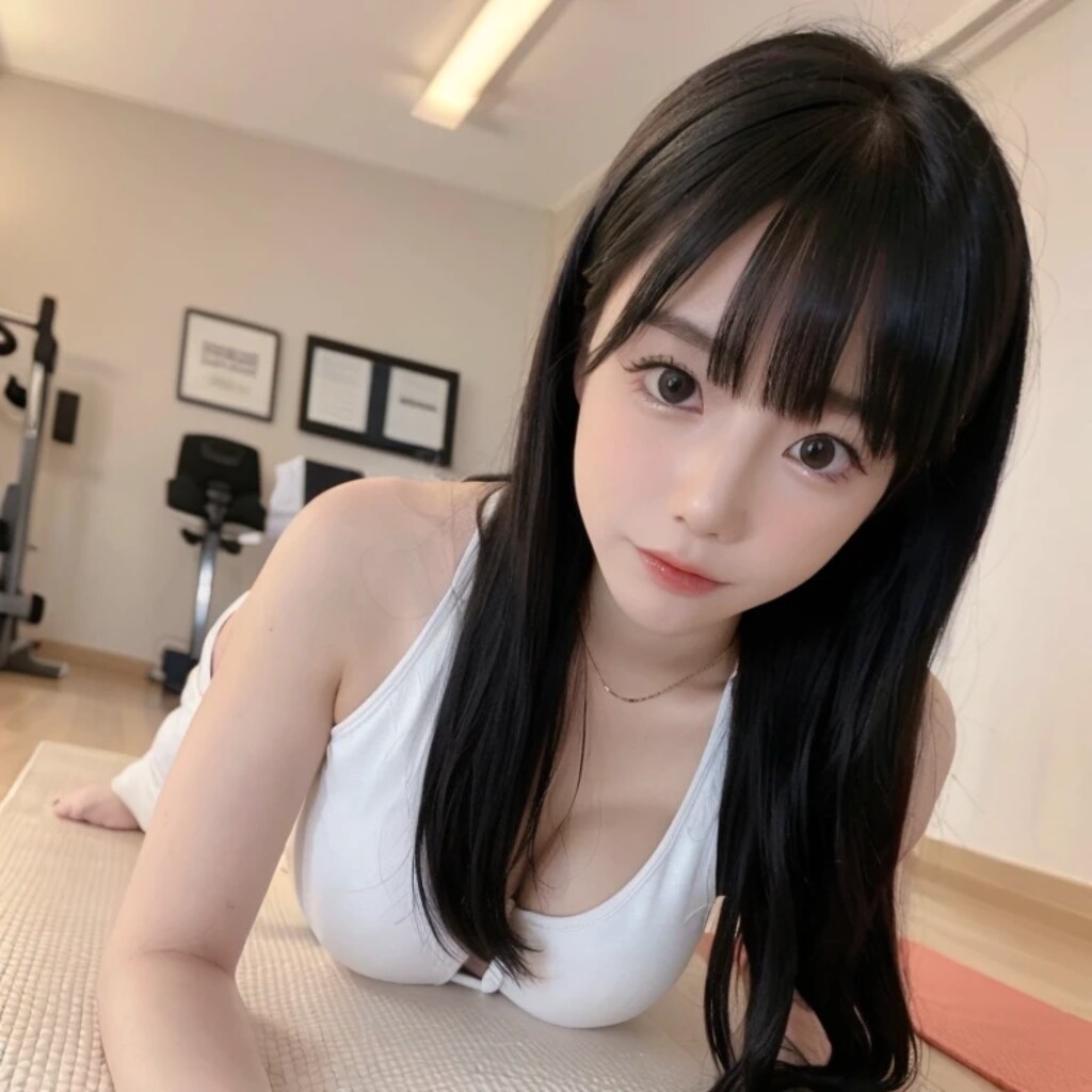 黒髪ロングで筋トレの美女６３