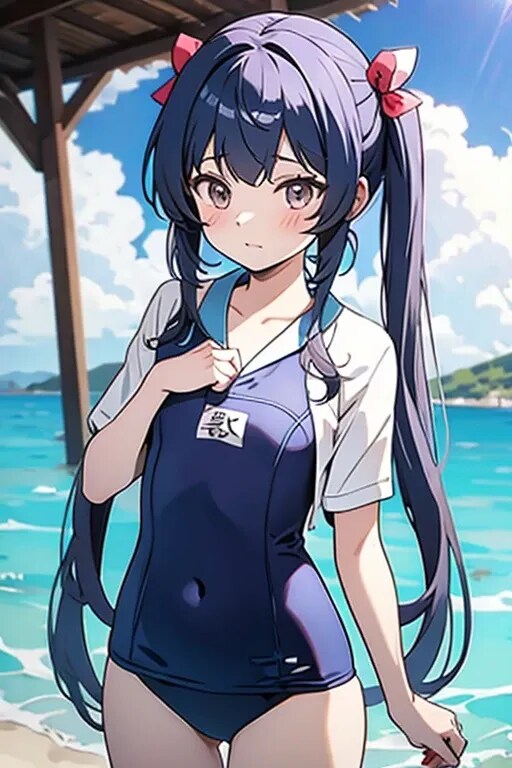 スクール水着の女の子　ツインテール