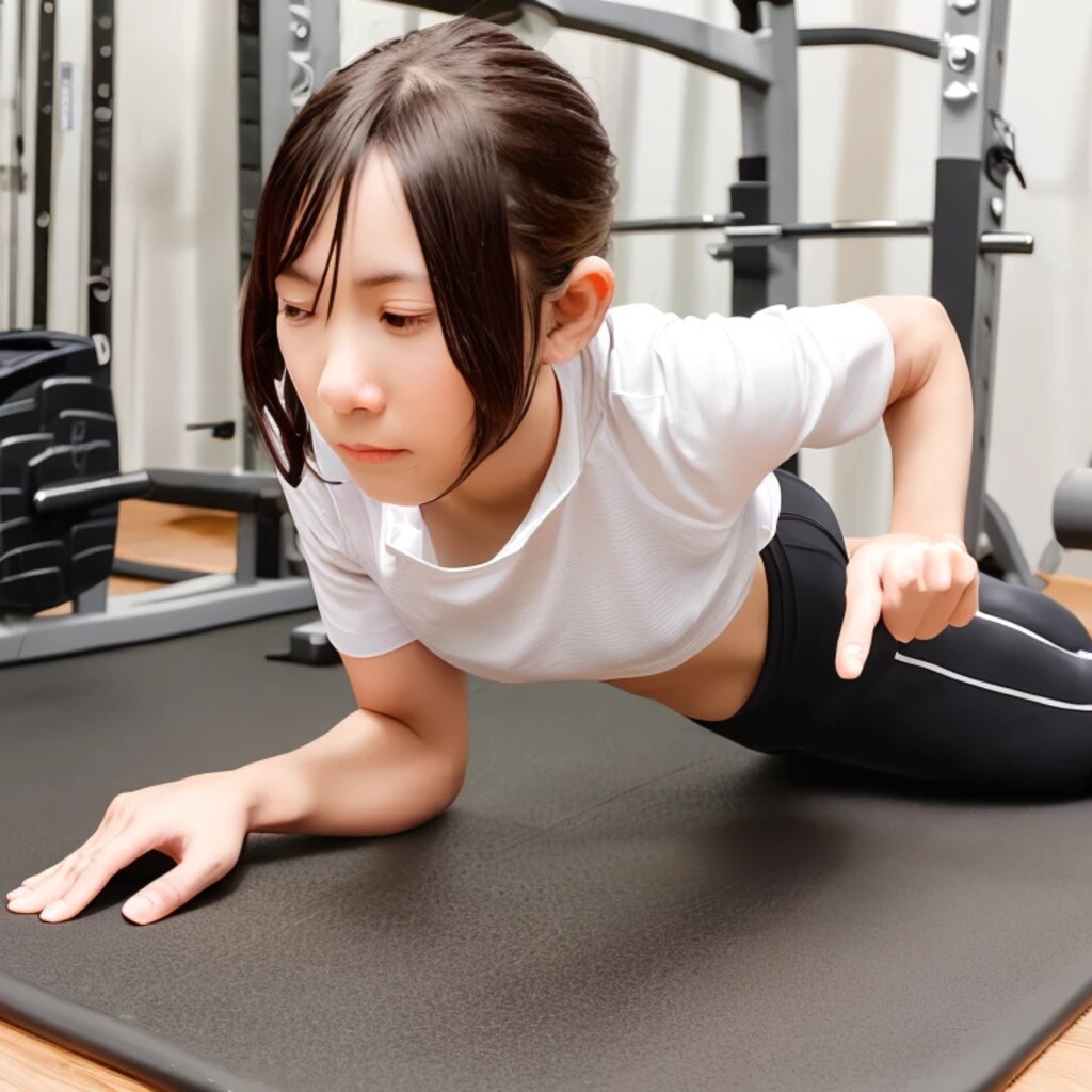 黒髪ボブで筋トレの美女７