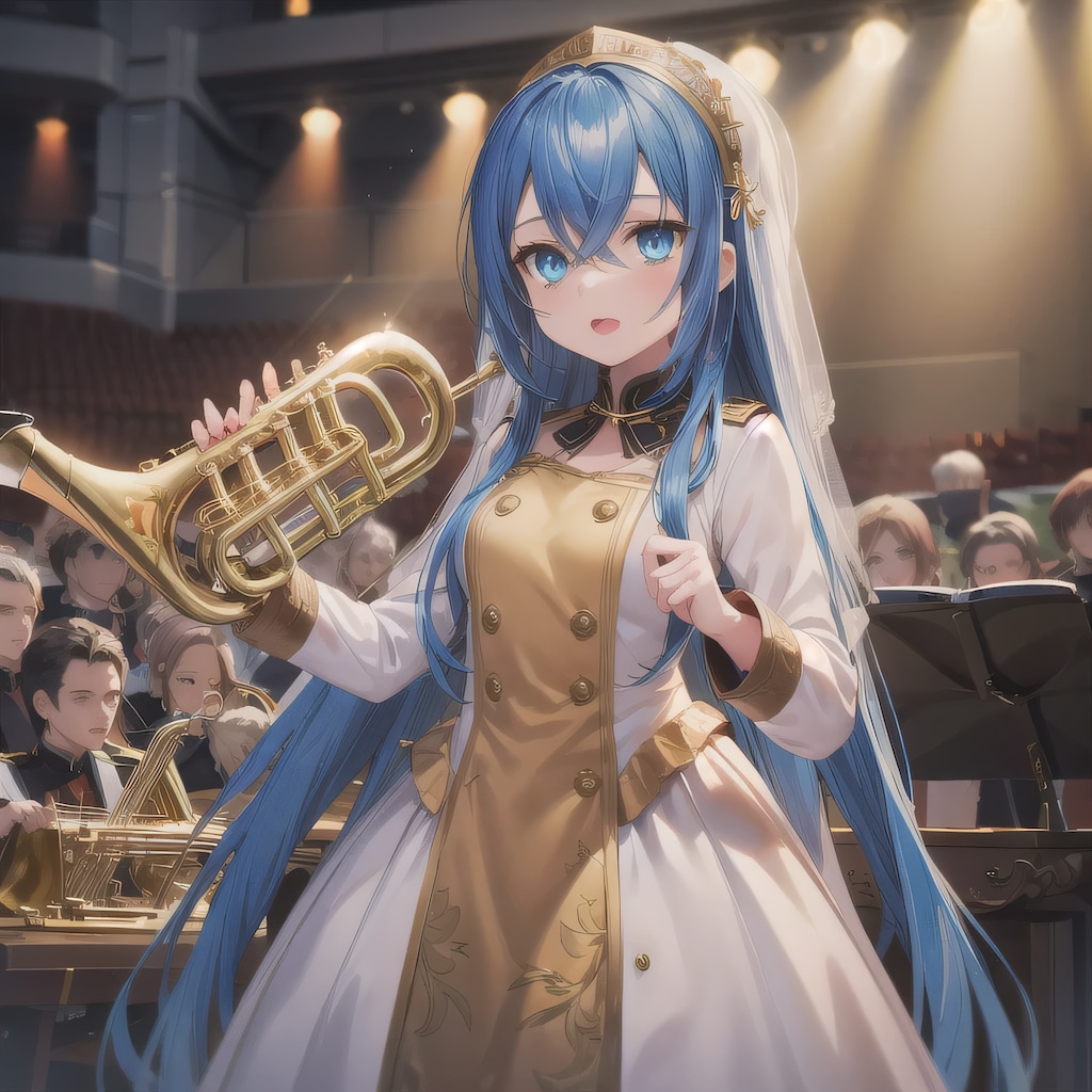 青髪ロングでブラスバンドの少女