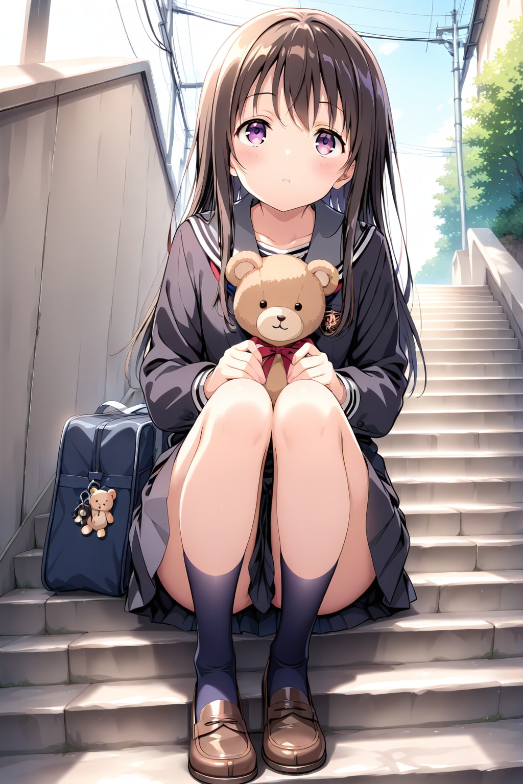 階段に座る女の子