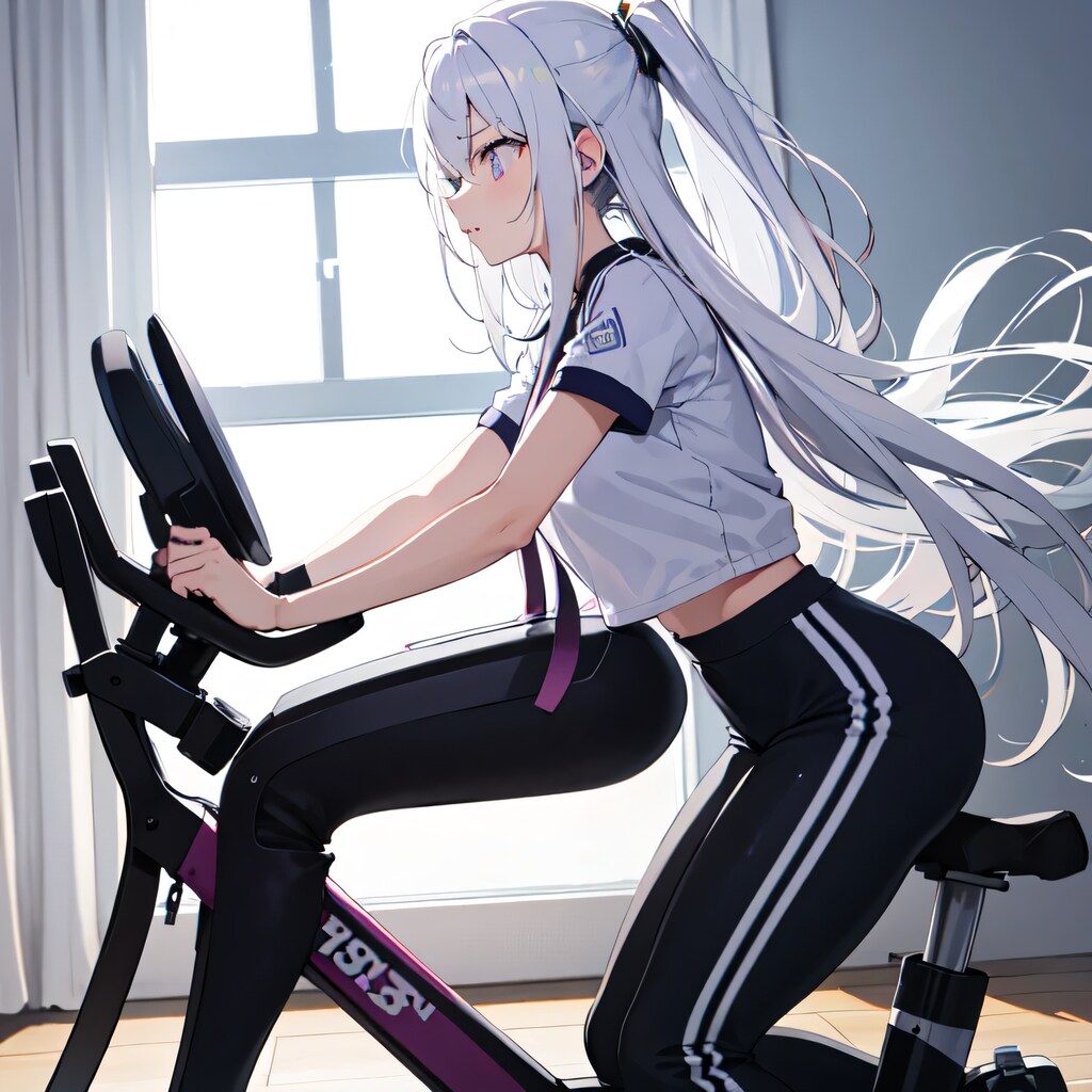 白髪ポニテでエアロバイクの少女３