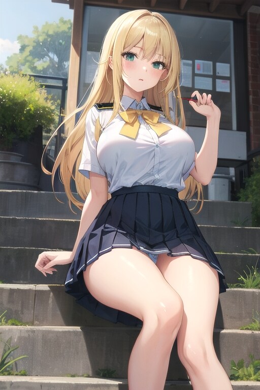 階段に座る