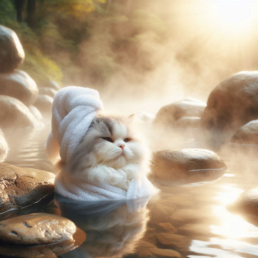 温泉に入る猫 | の人気AIイラスト・グラビア