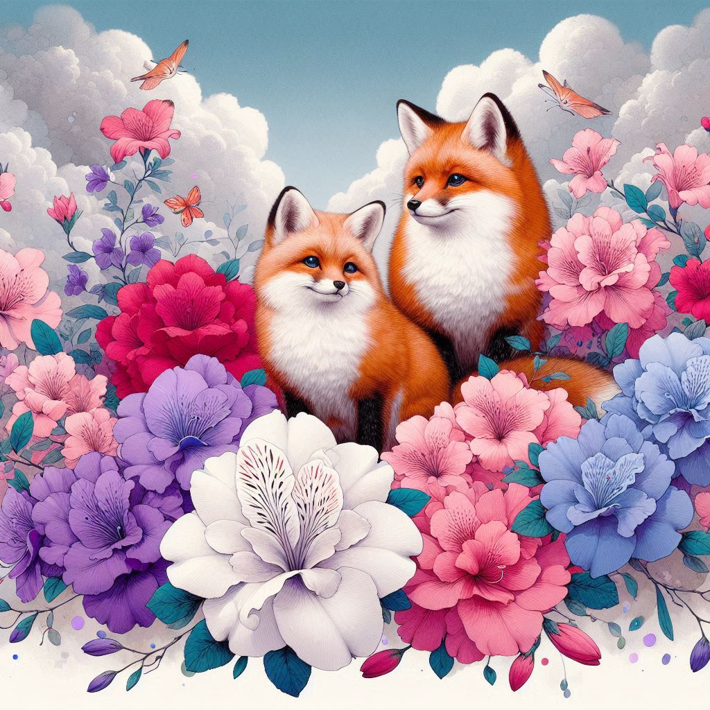 ツツジと狐カップル