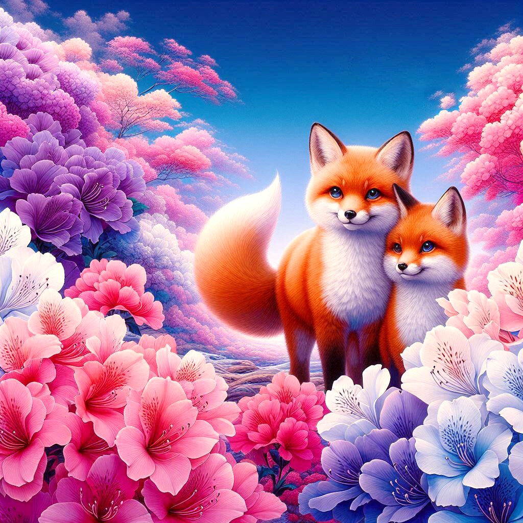 ツツジと狐カップル