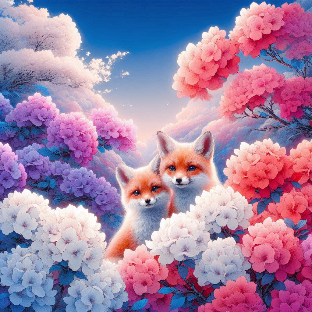 ツツジと狐カップル